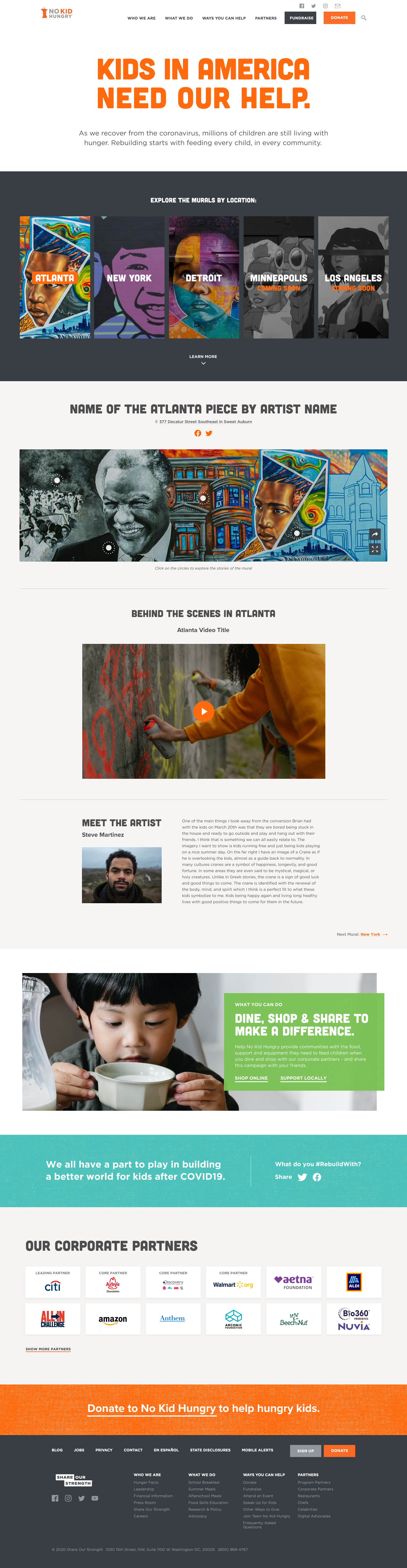 screenshot of the original design for the No Kid Hungry Rebuild Page