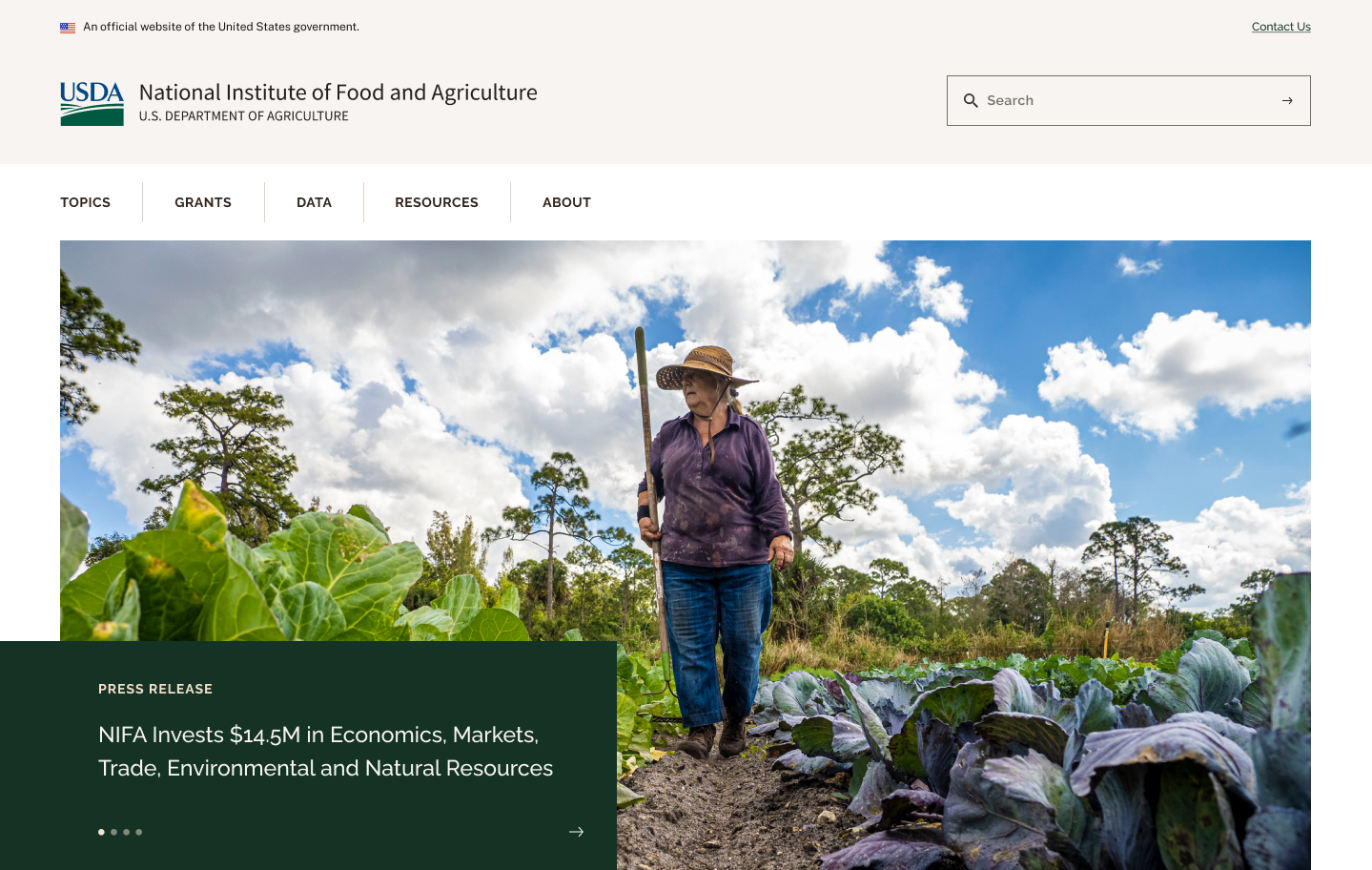 screenshot of USDA NIFA Homepage
