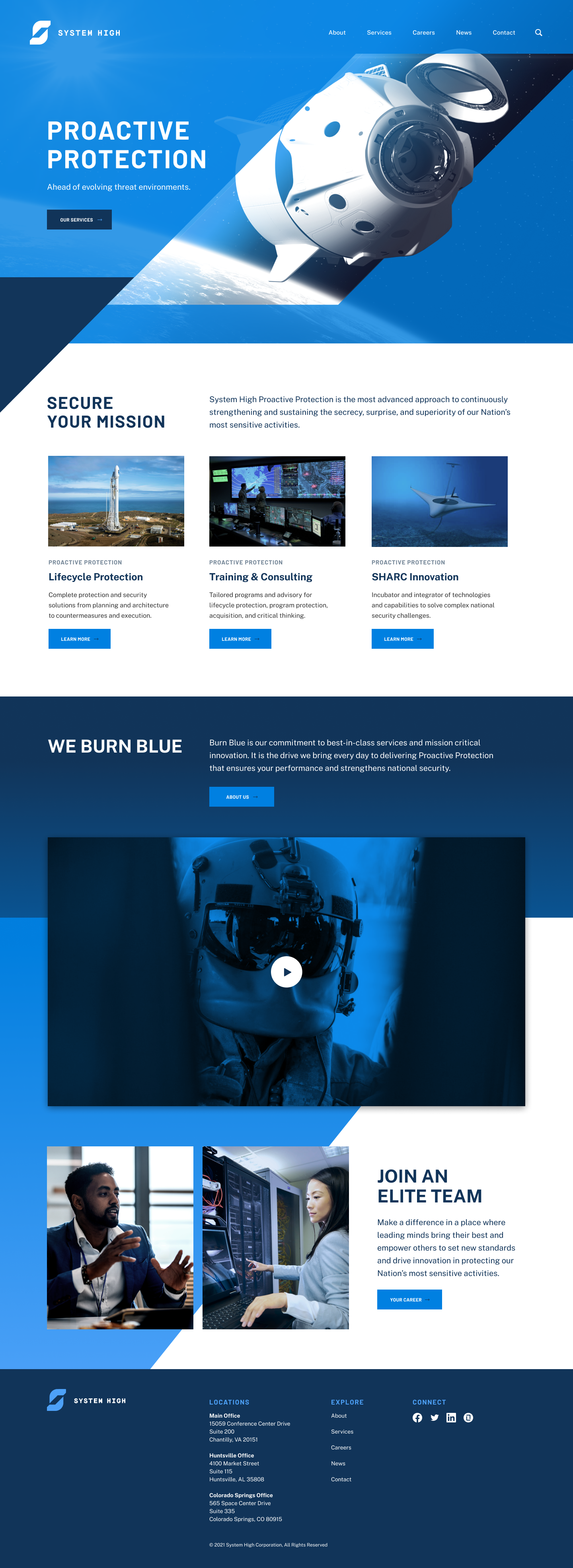 screenshot of the original design for the System High Homepage