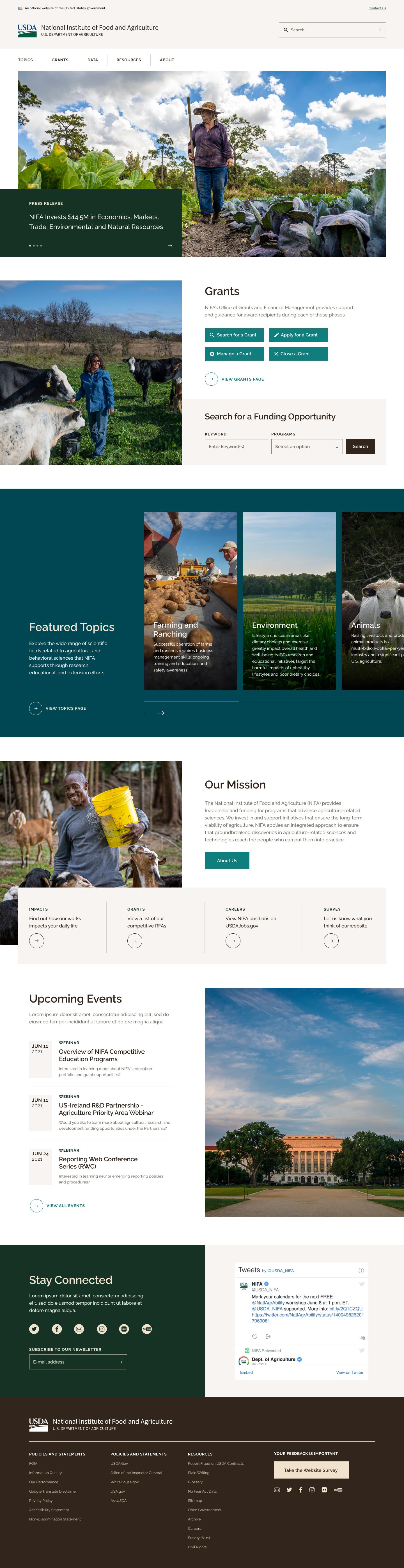 screenshot of the original design for the USDA NIFA Homepage